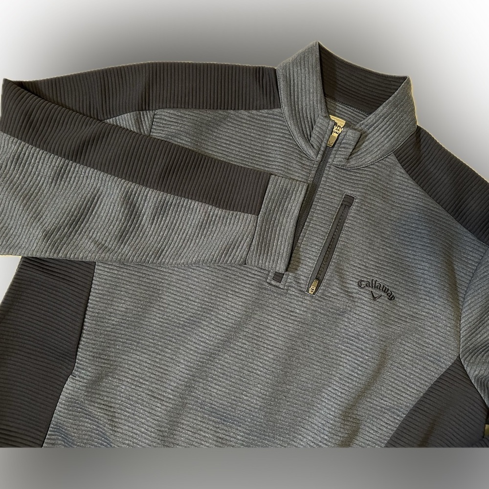 Callaway Pullover 1/4 Zip Two Tone Blue Ribbed Long Sleeve Sweater - XL